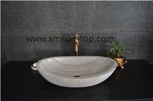 Grey Wooden Grain Marble Basins, Light Grey Wood Grain Marble Sinks, Natural Stone Basin, Kitchen Sinks, Bathroom Sinks, Wash Bowls, Grey Basins, Grey Wooden Marble, China Serpegiante Grey Marble