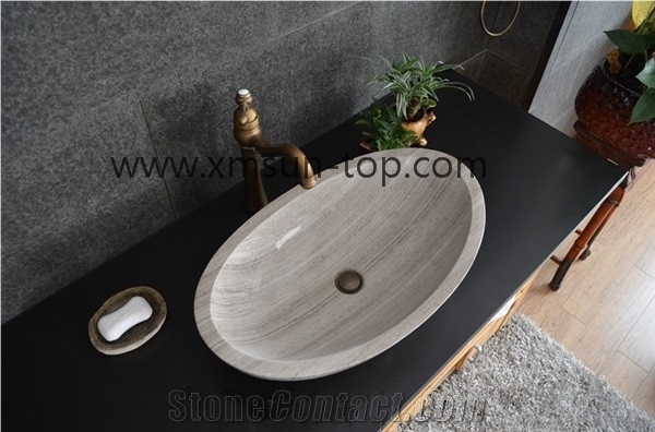 Grey Wooden Grain Marble Basins, Light Grey Wood Grain Marble Sinks, Natural Stone Basin, Kitchen Sinks, Bathroom Sinks, Wash Bowls, Grey Basins, Grey Wooden Marble, China Serpegiante Grey Marble