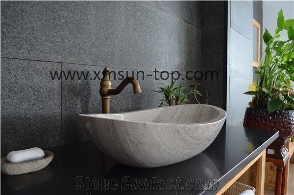 Grey Wooden Grain Marble Basins, Light Grey Wood Grain Marble Sinks, Natural Stone Basin, Kitchen Sinks, Bathroom Sinks, Wash Bowls, Grey Basins, Grey Wooden Marble, China Serpegiante Grey Marble