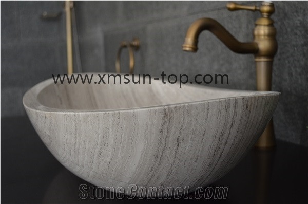 Grey Wooden Grain Marble Basins, Light Grey Wood Grain Marble Sinks, Natural Stone Basin, Kitchen Sinks, Bathroom Sinks, Wash Bowls, Grey Basins, Grey Wooden Marble, China Serpegiante Grey Marble