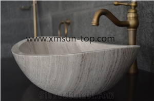 Grey Wooden Grain Marble Basins, Light Grey Wood Grain Marble Sinks, Natural Stone Basin, Kitchen Sinks, Bathroom Sinks, Wash Bowls, Grey Basins, Grey Wooden Marble, China Serpegiante Grey Marble