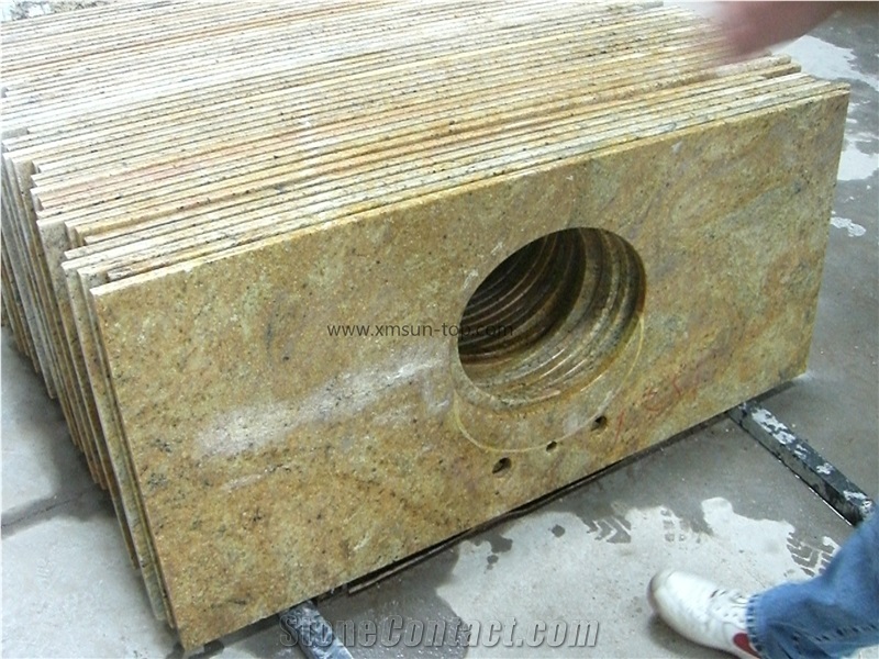Madura Gold Granite Bathtops/Maduri Gold Bathroom Countertop/Giallo Madura Custom Vanity Tops/Gold Star Bathroom Vanity Top/Golden Glory Vanity Top with Round Sink Cutout/Solid Surface/Yellow Top