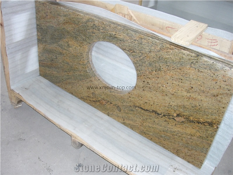 Madura Gold Granite Bathtops/Maduri Gold Bathroom Countertop/Giallo Madura Custom Vanity Tops/Gold Star Bathroom Vanity Top/Golden Glory Vanity Top with Round Sink Cutout/Solid Surface/Yellow Top