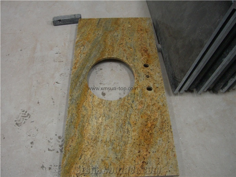Madura Gold Granite Bathtops/Maduri Gold Bathroom Countertop/Giallo Madura Custom Vanity Tops/Gold Star Bathroom Vanity Top/Golden Glory Vanity Top with Round Sink Cutout/Solid Surface/Yellow Top
