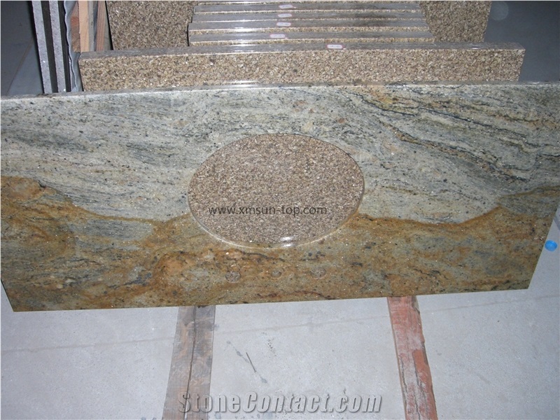 Madura Gold Granite Bathtops/Maduri Gold Bathroom Countertop/Giallo Madura Custom Vanity Tops/Gold Star Bathroom Vanity Top/Golden Glory Vanity Top with Round Sink Cutout/Solid Surface/Yellow Top