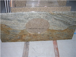 Madura Gold Granite Bathtops/Maduri Gold Bathroom Countertop/Giallo Madura Custom Vanity Tops/Gold Star Bathroom Vanity Top/Golden Glory Vanity Top with Round Sink Cutout/Solid Surface/Yellow Top