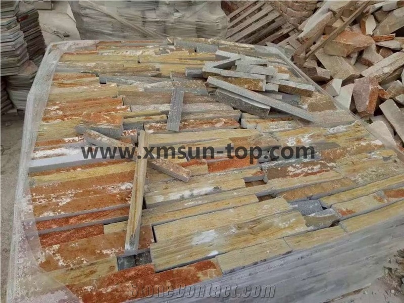 Rustic Quartzite Walling Tiles/ Wall Backgroud/ Yellow Quartzite Veneer/ Ledge Panel/ Paving Stones