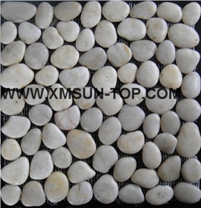 White Pebble Mosaic/Natural River Stone Mosaic Wall Tiles/Polished Pebble Floor Tiles/Pebble Mosaic in Mesh/Round Pebble Mosaic/Pebble Mosaic for Bathroom&Kitchen/Interior Decoration