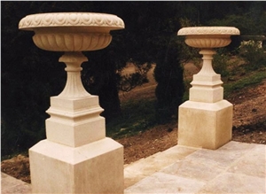Crema Beige Limestone Plant Pot /Classico Cream Coral Stone Exterior Flower Stand