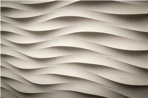 Moca Cream Beige Limestone 3d Cnc Wave Shaped Wall Panel / Coral Stone Walling Tiles Building Ornaments Interior Stone