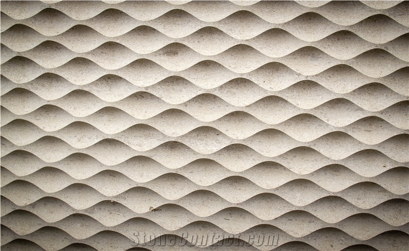 Moca Cream Beige Limestone 3d Cnc Wave Shaped Wall Panel / Coral Stone Walling Tiles Building Ornaments Interior Stone