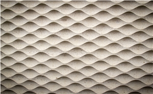 Moca Cream Beige Limestone 3d Cnc Wave Shaped Wall Panel / Coral Stone Walling Tiles Building Ornaments Interior Stone
