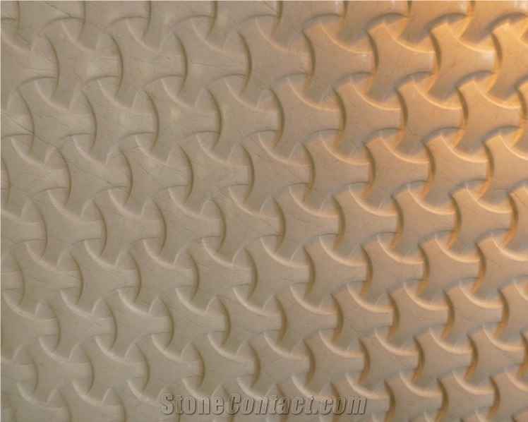 Moca Cream Beige Limestone 3d Cnc Wave Shaped Wall Panel / Coral Stone Walling Tiles Building Ornaments Interior Stone