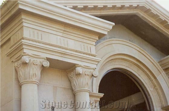 Portugal Beige Limestone Window Wills/Crema Coral Stone Window Frame / Cream Seashell Stone Window Surround Exterior Building Stone