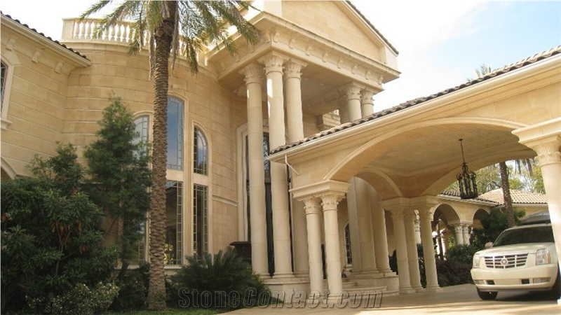 Portugal Beige Limestone Window Wills/Crema Coral Stone Window Frame / Cream Seashell Stone Window Surround Exterior Building Stone