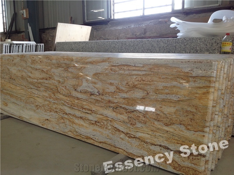 Brazilian Juparana Golden River Granite Countertop,Prefab Yellow River Granite Worktops,Kitchen Tops
