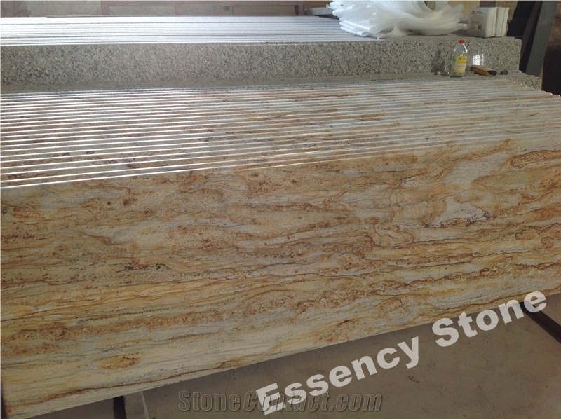 Brazilian Juparana Golden River Granite Countertop,Prefab Yellow River Granite Worktops,Kitchen Tops