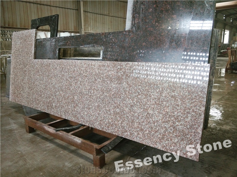 G687 Peach Blossom Red Granite Kitchen Countertop Worktop One-Piece L Shape