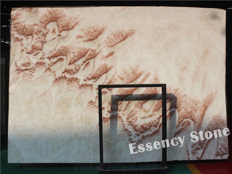 Lolan Onyx Slabs,Cream Beige Onyx with Red Stone Organic