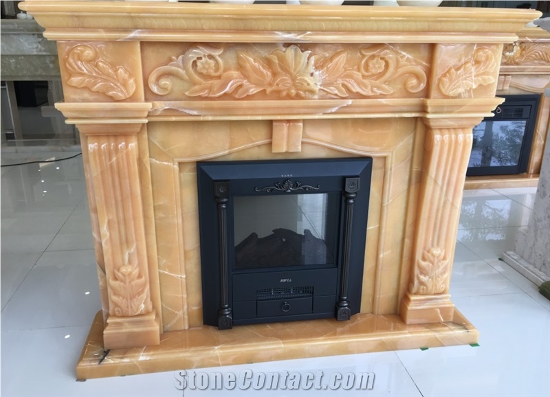Yellow Onyx Fireplace, Fireplace Insert, Sculptured Fireplace