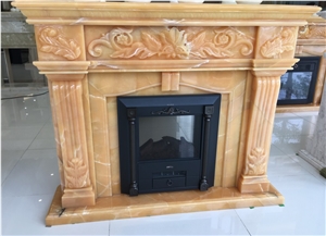 Yellow Onyx Fireplace, Fireplace Insert, Sculptured Fireplace