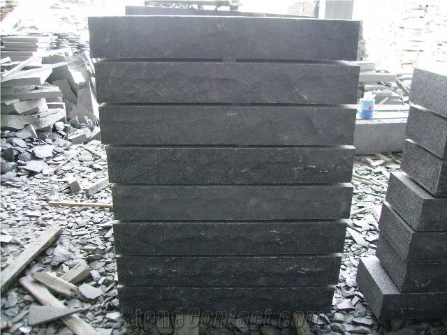 China Black Basalt G684 Polished, Black Pearl, Fuding Black Kerbstone, Curbstone, Kerbs, Curbs, Side Stone, Road Stone, Flamed, Natural Split, Cleft Edge