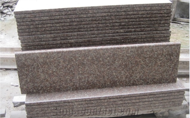 China Peach Red Granite G687 Cherry Pink ,Peach Blossom Red Gutian ,Taohua Hong Granite Polished Step, Stair, Tread, Riser, Threshold, Bullnose Coping, Chamfered Cop