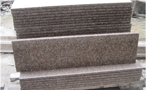 China Peach Red Granite G687 Cherry Pink ,Peach Blossom Red Gutian ,Taohua Hong Granite Polished Step, Stair, Tread, Riser, Threshold, Bullnose Coping, Chamfered Cop