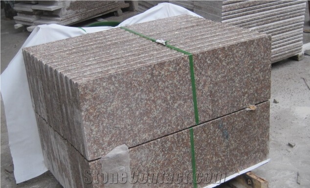 China Peach Red Granite G687 Cherry Pink ,Peach Blossom Red Gutian ,Taohua Hong Granite Polished Step, Stair, Tread, Riser, Threshold, Bullnose Coping, Chamfered Cop