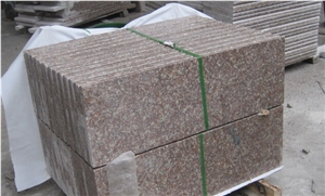 China Peach Red Granite G687 Cherry Pink ,Peach Blossom Red Gutian ,Taohua Hong Granite Polished Step, Stair, Tread, Riser, Threshold, Bullnose Coping, Chamfered Cop