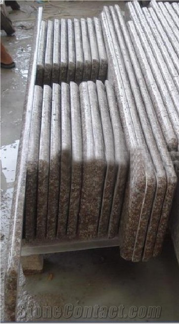 China Peach Red Granite G687 Cherry Pink ,Peach Blossom Red Gutian ,Taohua Hong Granite Polished Step, Stair, Tread, Riser, Threshold, Bullnose Coping, Chamfered Cop
