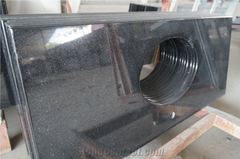 Indian Black Galaxy Granite,Black Granite Bath Top, Bench Top,Worktop, Bullnose Vanity Top