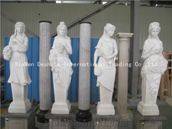 White Marble Stone Sculpture, Hand Carved Garden Statue