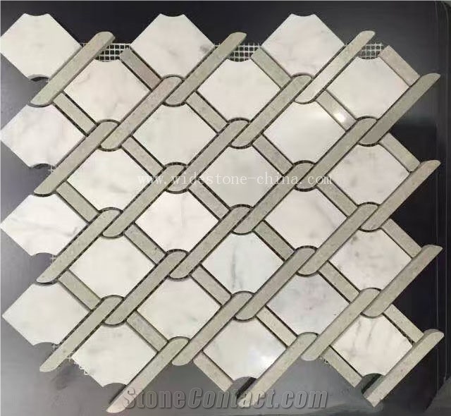 Bianco Carrara White Mix Stone Weave Marble Mosaic Pattern