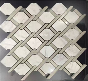 Bianco Carrara White Mix Stone Weave Marble Mosaic Pattern