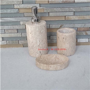 Beige Travertine Bathroom Accessory Set