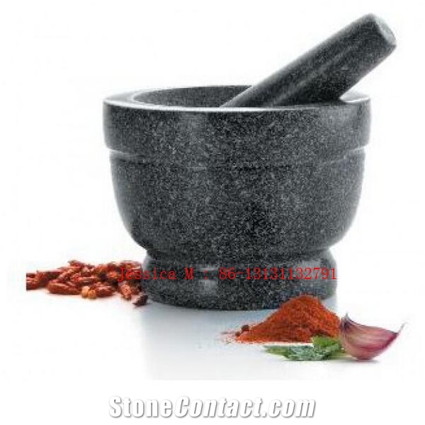 Black Polished Granite 14*10cm(5.7"*3.9") Mortar and Pestle