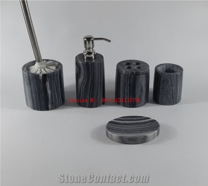 Black Vertical Veins Marble Bathroom Accessory Set /Marble Bath Set