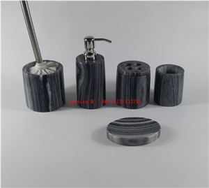 Black Vertical Veins Marble Bathroom Accessory Set /Marble Bath Set