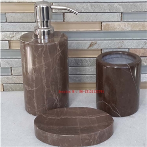 Brown Marble Bathroom Accessory Set