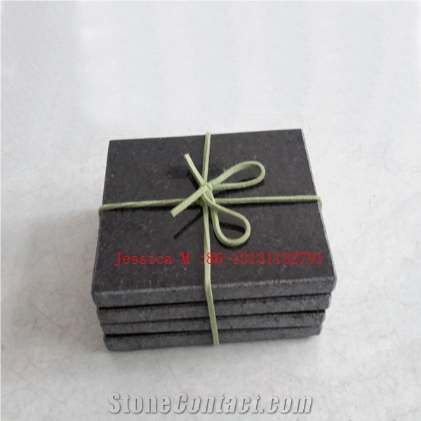 China Black Granite Stone Drink Coaster Set / Stone Drink Coaster /Beer Coasters Keep Drinks Cold - Set Of 4