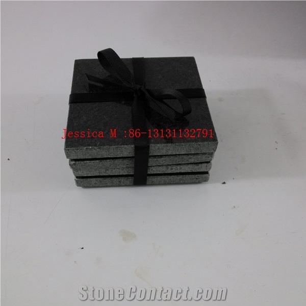 China Black Granite Stone Drink Coaster Set / Stone Drink Coaster /Beer Coasters Keep Drinks Cold - Set Of 4
