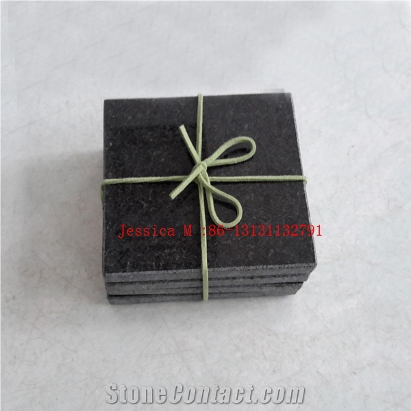 China Black Granite Stone Drink Coaster Set / Stone Drink Coaster /Beer Coasters Keep Drinks Cold - Set Of 4