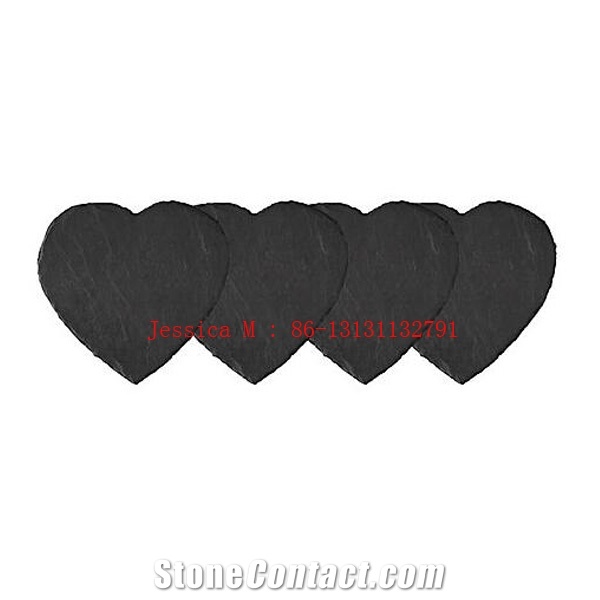 China Black Slate Heart Shaped Coasters, Set Of 4