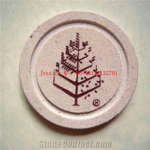 Engraved Round White Sandstone Coaster /Engraved Stone Coaster