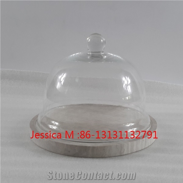 Glass Cheese Dome with Marble Base /Marble Cake Stand Plates