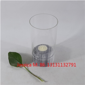 Glass Hurricane Candle Holder with Marble Base /Marble and Glass Hurricane Candleholder