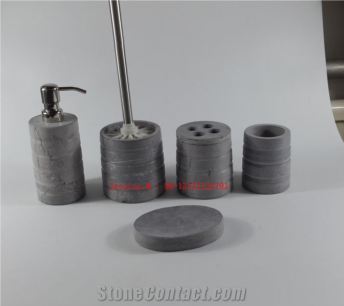 Grey Horizontal Lines Marble Bathroom Accessory Set /Marble Bath Ware Bathroom Accessories Set Liquid Soap Dispenser Natural Stone Tumbler Mug Toilet Brush Holder