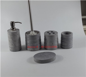 Grey Horizontal Lines Marble Bathroom Accessory Set /Marble Bath Ware Bathroom Accessories Set Liquid Soap Dispenser Natural Stone Tumbler Mug Toilet Brush Holder