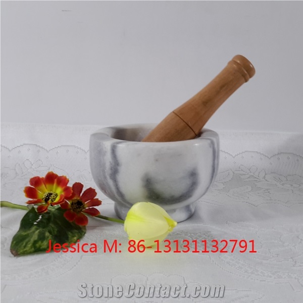 Grey Marble Mortar with Wooden Pestle